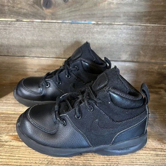 Kids Childrens Nike Air Manoa ACG Black Leather Hiking Ankle Boots Size 10 C GUC - Picture 2 of 5